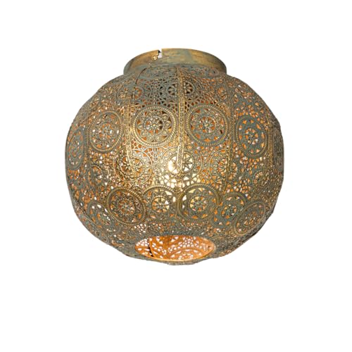 Qazqa - Orientalisch Orientalische Deckenleuchte I Deckenlampe I Lampe I Leuchte Gold I Messing mit Grün 28,5 cm - Baloo I Wohnzimmer I Schlafzimmer - Stahl Kugel I Kugelförmig - LED geeignet E27 von Qazqa