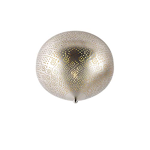 Qazqa - Orientalisch Orientalische Deckenleuchte I Deckenlampe I Lampe I Leuchte Stahl I Silber I nickel matt mit Lichteffekt - Sinbad I Wohnzimmer I Schlafzimmer - Stahl Rund - LED geeignet E27 von Qazqa