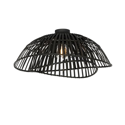 Qazqa - Orientalisch Orientalische Deckenleuchte I Deckenlampe I Lampe I Leuchte aus schwarzem Bambus 62 cm - Pua I Wohnzimmer I Schlafzimmer - Bamboo Rund - LED geeignet E27 von Qazqa