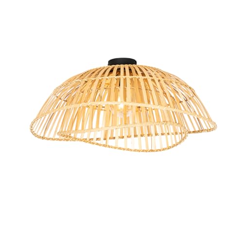 Qazqa - Orientalisch Orientalische Deckenleuchte I Deckenlampe I Lampe I Leuchte schwarz mit natürlichem Bambus 62 cm - Pua I Wohnzimmer I Schlafzimmer - Bamboo Rund - LED geeignet E27 von Qazqa