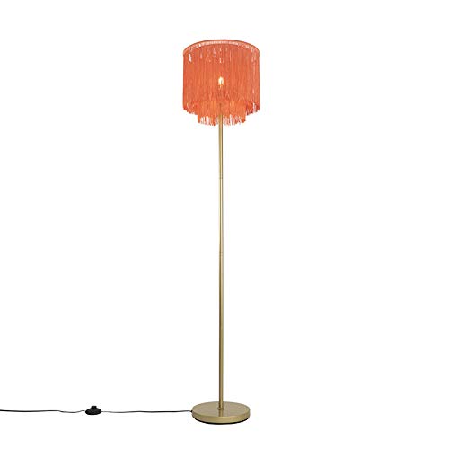 Qazqa - Orientalisch Orientalische Stehlampe Gold I Messingrosa Schirm mit Fransen - Franxa I Wohnzimmer I Schlafzimmer - Stahl Länglich - LED geeignet E27 von Qazqa