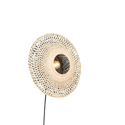 Qazqa - Orientalisch Orientalische Wandleuchte Rattan 35 cm mit Stecker - Rina I Wohnzimmer I Schlafzimmer - Bamboo Rund - LED geeignet E27 von Qazqa