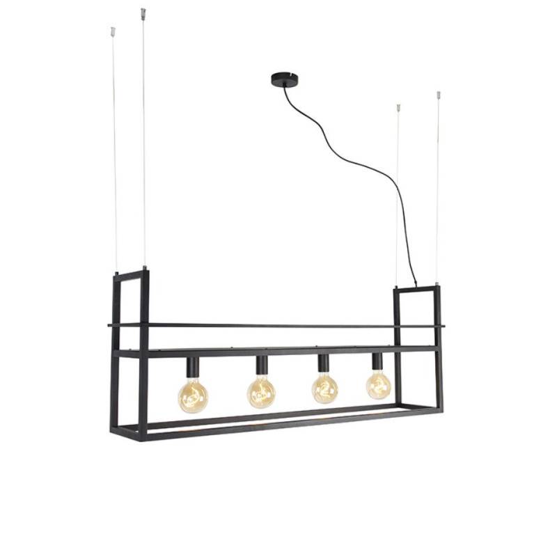 Qazqa Pendelleuchte Cage rack, LED wechselbar, E27, Schwarz, Industrie, Stahl, 4-flammig von Qazqa