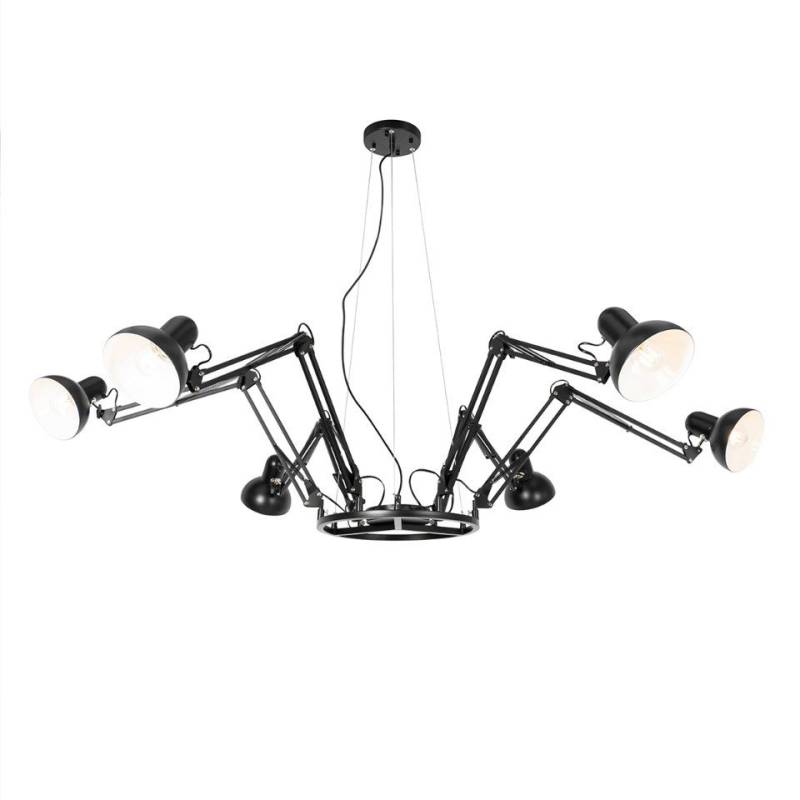 Qazqa Pendelleuchte Hobby spinne, ohne Leuchtmittel, E27, Schwarz, Industrie, Stahl, 6-flammig von Qazqa