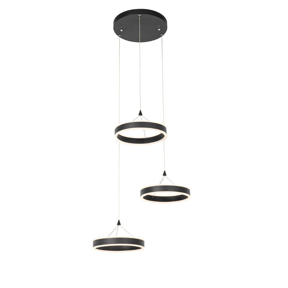 Qazqa Pendelleuchte Lyani, LED fest integriert, (nicht austauschbare) LED, Schwarz, Design, Aluminium, 3-flammig von Qazqa
