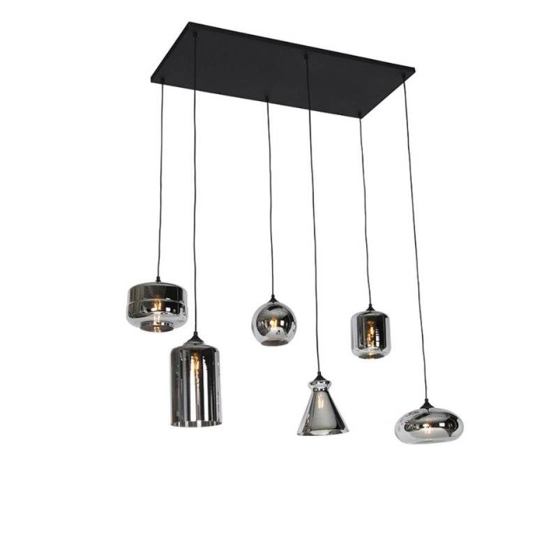 Qazqa Pendelleuchte Wallace, ohne Leuchtmittel, E27, Grau, Art Deco, Glas, 6-flammig von Qazqa