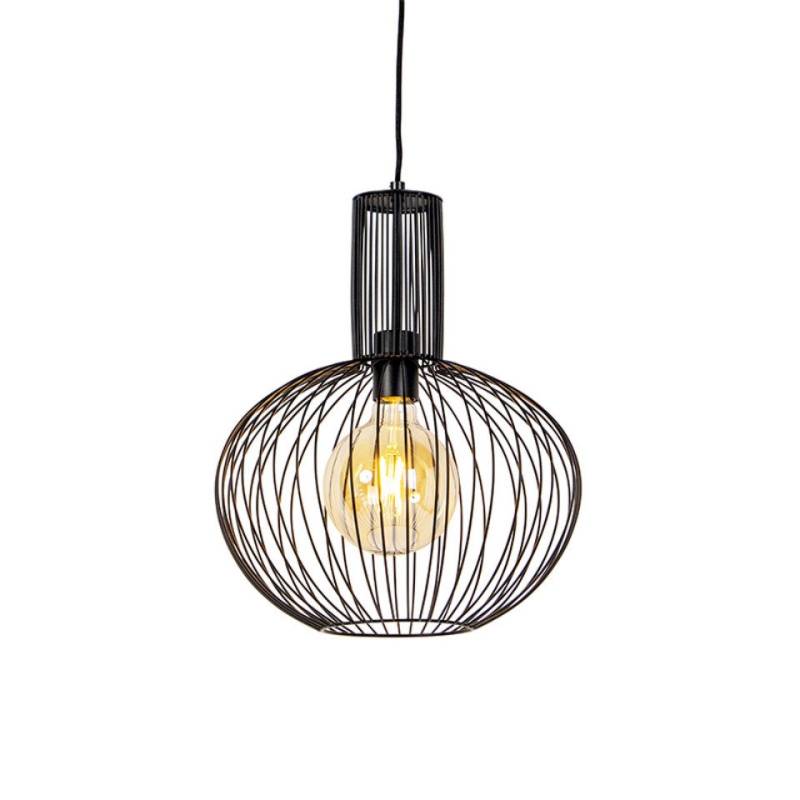 Qazqa Pendelleuchte Wire, ohne Leuchtmittel, E27, Schwarz, Design, Stahl, 1-flammig von Qazqa
