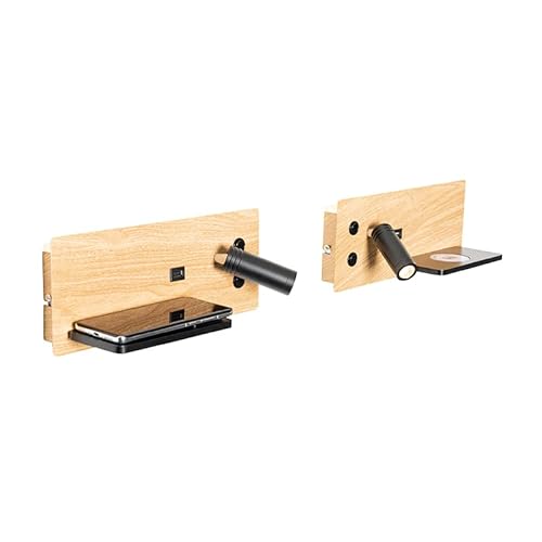 Qazqa Professional - Modern 2er Set Wandleuchte Schwarz mit Holz inkl. LED mit USB und Induktionsladegerät - Riza I Wohnzimmer I Schlafzimmer - Stahl Rechteckig - I LED Qazqa Professional - Modern 2er Set Wandleuchte Schwarz mit Holz inkl. LED mit USB und Induktionsladegerät - Riza I Wohnzimmer I Schlafzimmer - Stahl Rechteckig - I LED von Qazqa