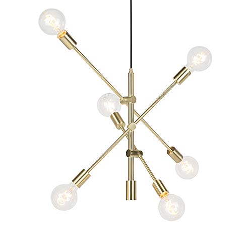 Qazqa - Retro Art-Deco-Hängelampe I Pendellampe I Pendelleuchte Messing matt 6-flammig - Sydney I Wohnzimmer I Schlafzimmer - Stahl Länglich - LED geeignet E27 von Qazqa