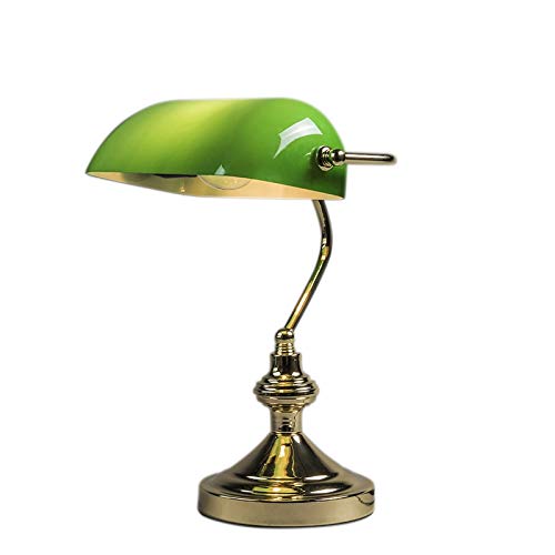Qazqa - Retro Klassische Nachttischlampe | Tischleuchte I Tischlampe I Lampe I LeuchteINotarleuchte aus Messing mit grünem Glas - Banker I Wohnzimmer I Schlafzimmer I NachtNachttischlampe | von Qazqa