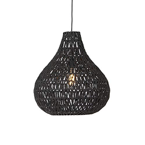 Qazqa - Retro Retro Hängelampe I Pendellampe I Pendelleuchte schwarz 45 cm - Lina Drop I Wohnzimmer I Schlafzimmer - Seil Rund - LED geeignet E27 von Qazqa