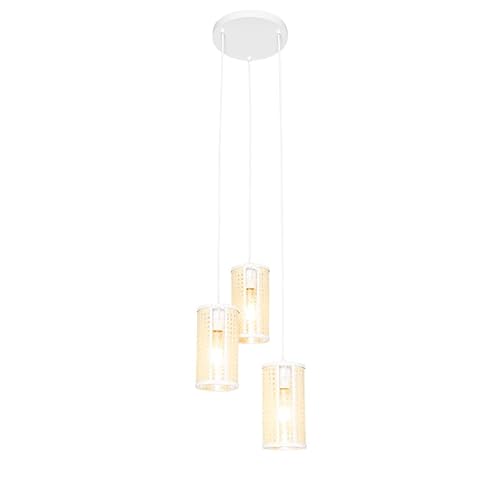 Qazqa - Retro Retro-Hängelampe I Pendellampe I Pendelleuchte weiß mit Rattan 3-flammig rund - Akira I Wohnzimmer I Schlafzimmer - Rund - LED geeignet E27 Qazqa - Retro Retro-Hängelampe I Pendellampe I Pendelleuchte weiß mit Rattan 3-flammig rund - Akira I Wohnzimmer I Schlafzimmer - Rund - LED geeignet E27 von Qazqa