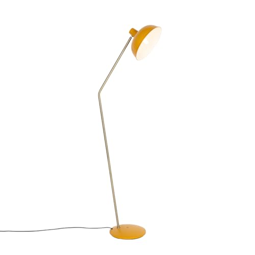 Qazqa - Retro Retro-Stehlampe gelb mit Bronze - Milou I Wohnzimmer I Schlafzimmer - Stahl Länglich - LED geeignet E27 von Qazqa