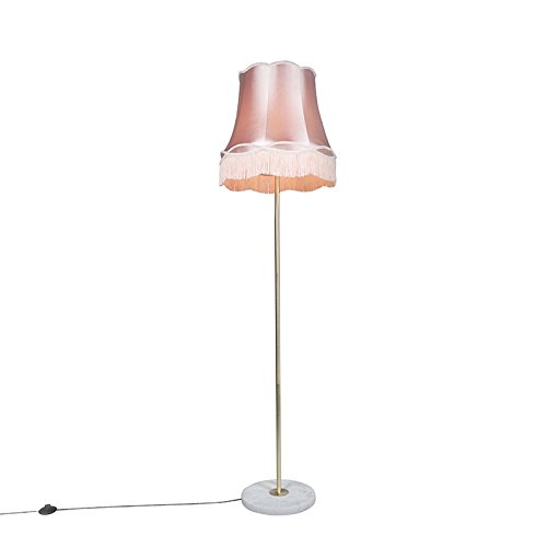Qazqa - Retro Retro Stehleuchte I Stehlampe I Standleuchte I Lampe I Leuchte Messing mit Lampenschirm Granny pink 45 cm - Kaso I Wohnzimmer I Schlafzimmer - Stahl Rund - LED geeignet E27 Qazqa - Retro Retro Stehleuchte I Stehlampe I Standleuchte I Lampe I Leuchte Messing mit Lampenschirm Granny pink 45 cm - Kaso I Wohnzimmer I Schlafzimmer - Stahl Rund - LED geeignet E27 von Qazqa