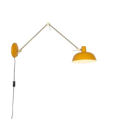 Qazqa - Retro Retro Wandleuchte stahl I nickel matt Gelb mit Bronze - Milou I Wohnzimmer I Schlafzimmer - Stahl Länglich - LED geeignet E27 von Qazqa