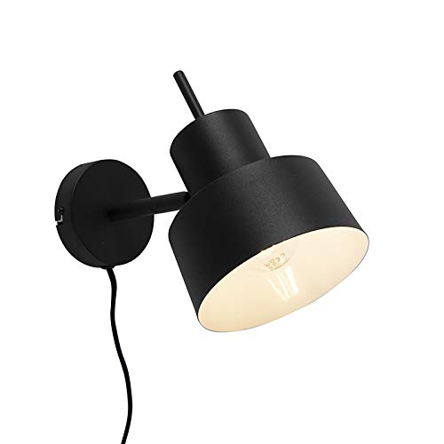 Qazqa - Retro Retro-Wandleuchte schwarz dreh- und neigbar - Chappie I Wohnzimmer I Schlafzimmer - Stahl Rund - LED geeignet E27 Qazqa - Retro Retro-Wandleuchte schwarz dreh- und neigbar - Chappie I Wohnzimmer I Schlafzimmer - Stahl Rund - LED geeignet E27 von Qazqa