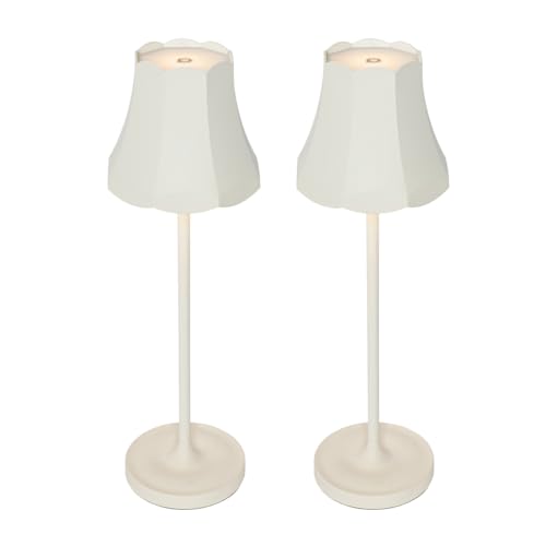 Qazqa - Retro Set mit 2 Retro-Nachttischlampe | Tischleuchte I Tischlampe I Lampe I Leuchten cremeweiß wiederaufladbar IP44 - Granny Dimmer I Dimmbar I Außenbeleuchtung - Aluminium Länglich - I LE von Qazqa