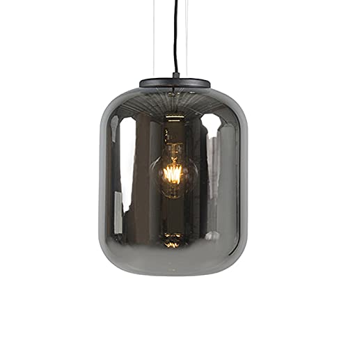 Qazqa - Retro Smarte Hängelampe I Pendellampe I Pendelleuchte schwarz mit Rauchglas inkl. WiFi A60 - Bliss I Wohnzimmer I Schlafzimmer - Rund - LED geeignet E27 von Qazqa