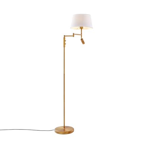 Qazqa - Retro Stehleuchte I Stehlampe I Standleuchte I Lampe I Leuchte aus Bronze mit weißem Schirm und verstellbarer Leselampe – Ladas I Wohnzimmer I Schlafzimmer - Stahl Länglich - LED geeignet E27 Qazqa - Retro Stehleuchte I Stehlampe I Standleuchte I Lampe I Leuchte aus Bronze mit weißem Schirm und verstellbarer Leselampe – Ladas I Wohnzimmer I Schlafzimmer - Stahl Länglich - LED geeignet E27 von Qazqa