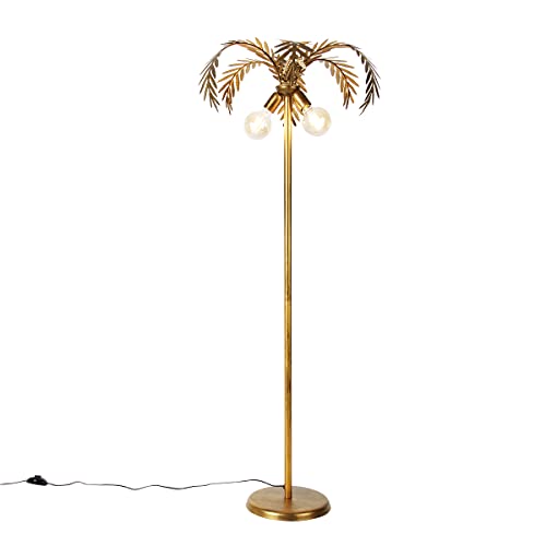 Qazqa - Retro Vintage Stehleuchte I Stehlampe I Standleuchte I Lampe I Leuchte Gold I Messing 2-flammig - Botanica I Wohnzimmer I Schlafzimmer - Stahl Länglich - LED geeignet E27 Qazqa - Retro Vintage Stehleuchte I Stehlampe I Standleuchte I Lampe I Leuchte Gold I Messing 2-flammig - Botanica I Wohnzimmer I Schlafzimmer - Stahl Länglich - LED geeignet E27 von Qazqa
