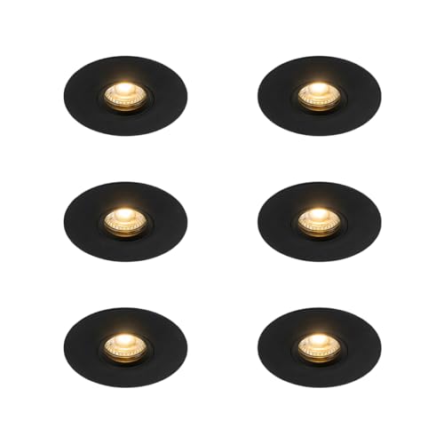 Qazqa - Set mit 6 Moderner Einbaustrahler schwarz 12 cm - Buco I Wohnzimmer I Schlafzimmer - Aluminium - LED geeignet GU10 von Qazqa
