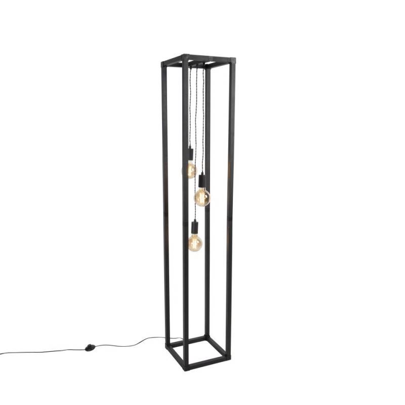 Qazqa Stehlampe Big_cage, LED wechselbar, E27, Schwarz, Design, Stahl, 3-flammig von Qazqa