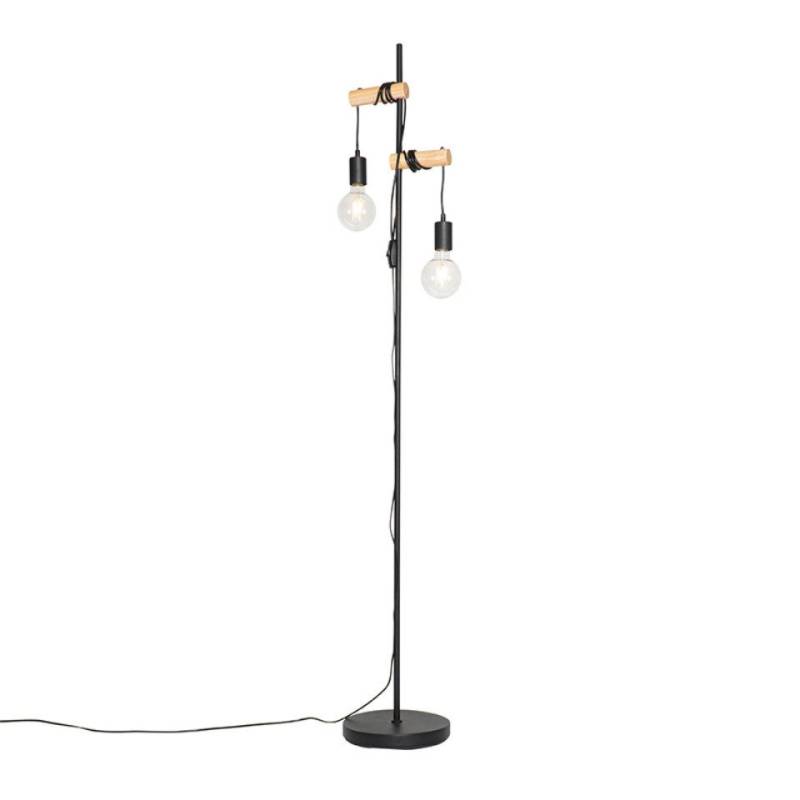 Qazqa Stehlampe Dami, ohne Leuchtmittel, E27, Schwarz, Landhaus, Stahl, 2-flammig von Qazqa