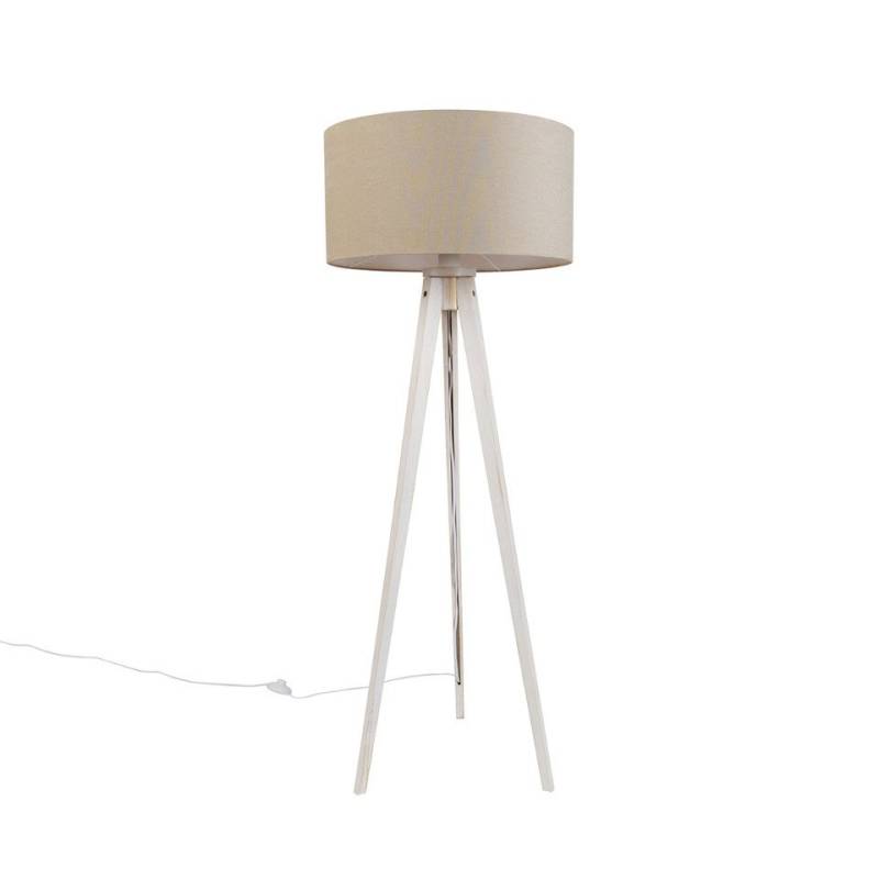 Qazqa Stehlampe Tripod classic, ohne Leuchtmittel, E27, Weiß, Landhaus, Holz, 1-flammig von Qazqa