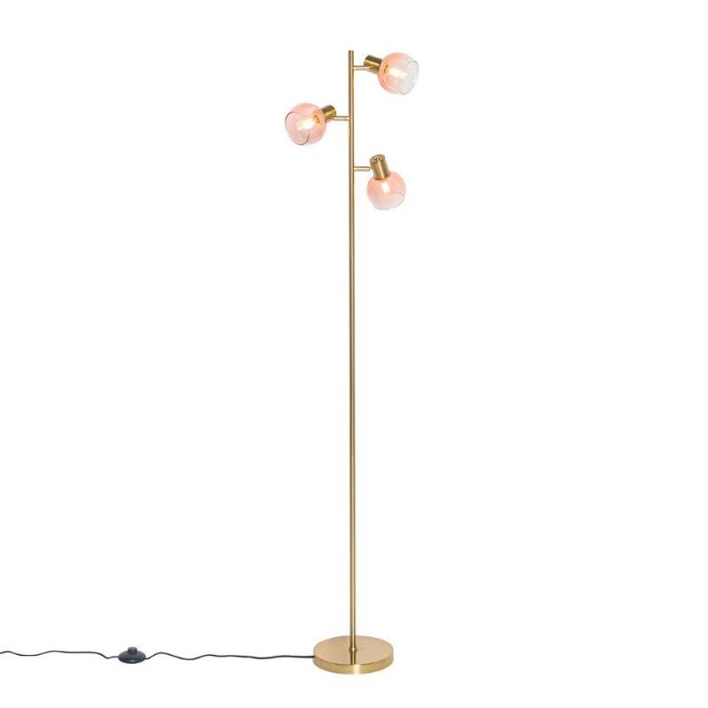 Qazqa Stehlampe Vidro, ohne Leuchtmittel, E14, Rosa, Art Deco, Stahl, 3-flammig von Qazqa