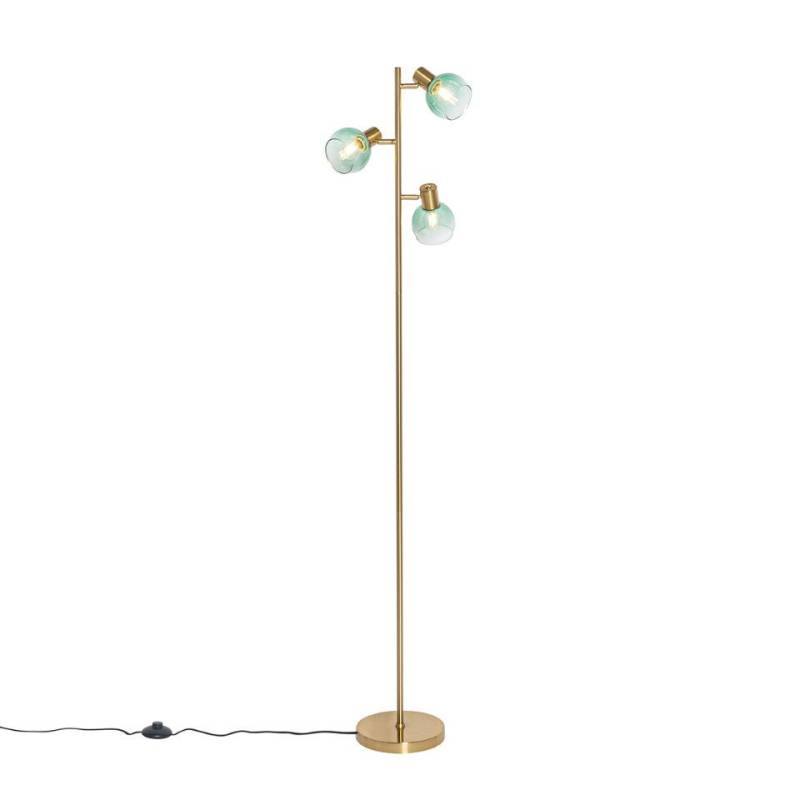 Qazqa Stehlampe Vidro, ohne Leuchtmittel, E14, Grün, Art Deco, Stahl, 3-flammig von Qazqa