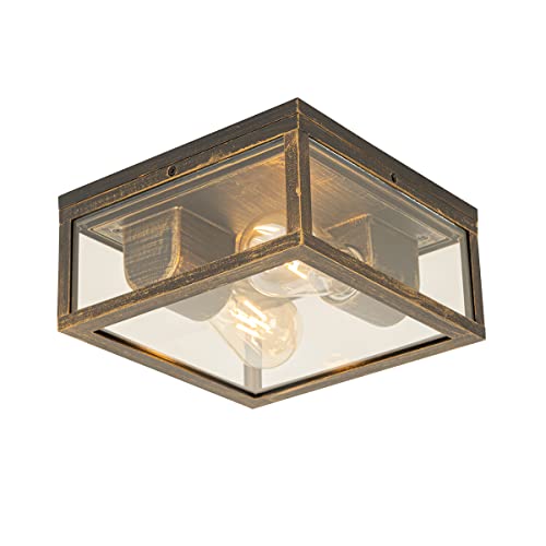 Qazqa - Industrie I Vintage I Vintage Außen Deckenleuchte I Deckenlampe I Lampe I Leuchte AntikGold I Messing IP44 2-flammig - Charlois I Außenbeleuchtung - Aluminium Quadratisch - LED geeignet E27 Qazqa - Industrie I Vintage I Vintage Außen Deckenleuchte I Deckenlampe I Lampe I Leuchte AntikGold I Messing IP44 2-flammig - Charlois I Außenbeleuchtung - Aluminium Quadratisch - LED geeignet E27 von Qazqa