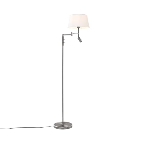 Qazqa Vloerlamp staal met witte kap en verstelbare leeslamp - Ladas von Qazqa
