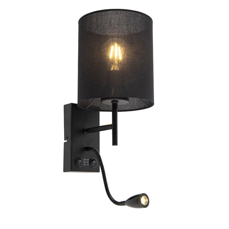 Qazqa Wandleuchte Stacca, LED wechselbar, E27, Schwarz, Modern, Stahl, 1-flammig von Qazqa