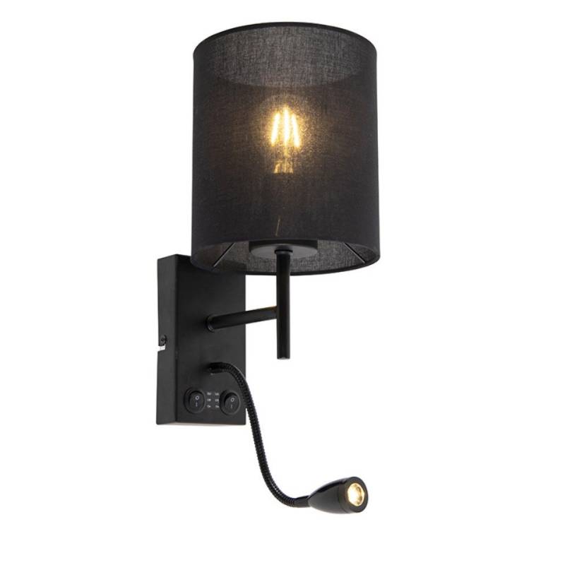 Qazqa Wandleuchte Stacca, LED wechselbar, E27, Schwarz, Modern, Stahl, 1-flammig von Qazqa