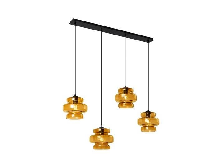 Retro Hängelampe Schwarz mit orangefarbenem Glas 4-Lichter - Retro Hängelampe Schwarz mit orangefarbenem Glas 4-Lichter - von Qazqa