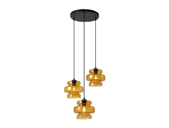 Retro Hängelampe schwarz mit orangefarbenem Glas 3-flammig - Retro Hängelampe schwarz mit orangefarbenem Glas 3-flammig - von Qazqa