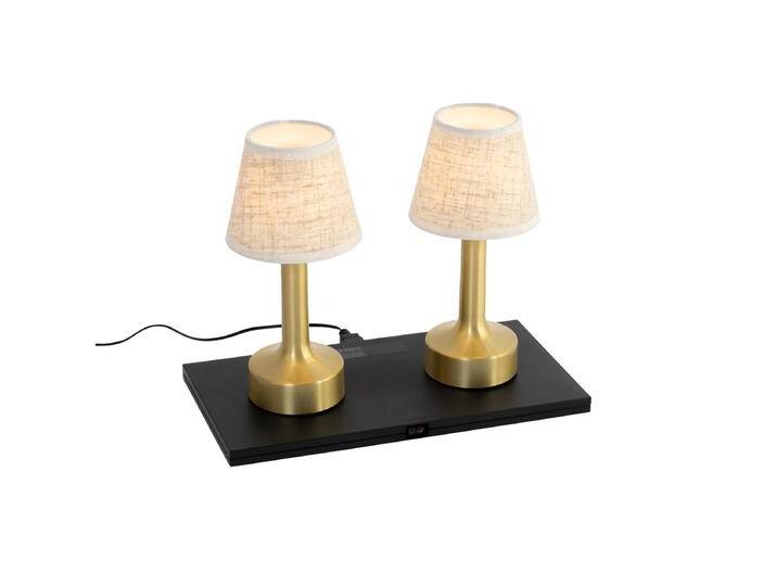 Set mit 2 Tischleuchten Gold mit Beige RGBW wiederaufladbar - von Qazqa