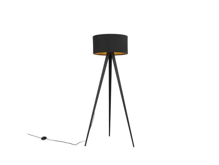 Stehlampe schwarz mit schwarzem Schirm und goldener Innenseite - von Qazqa