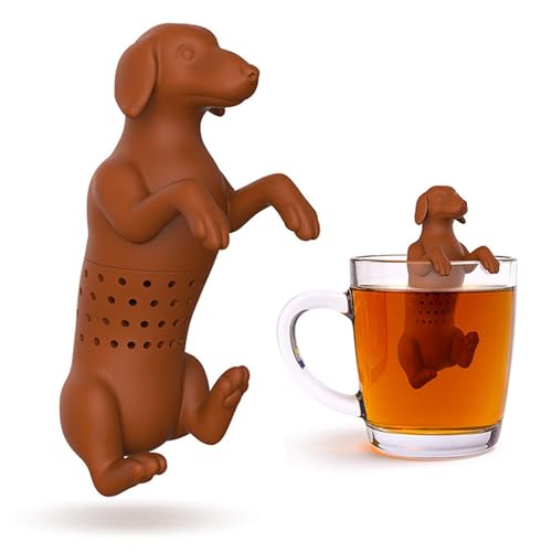 Qazuwa Teesieb Silikon Teekugel Teekugel Sieb Filter Infuser Teekugel Kreatives Teesieb Aus Hochwertigem Silikon 100% BPA Frei, Wiederverwendbar, Filter Gadget Tee Zubehör (Hund, Braun) von Bogoro