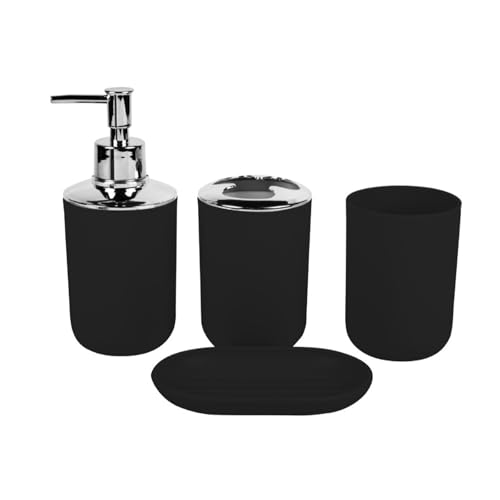 Badezimmer-Arbeitsplatten-Organizer, 4-teiliges Set, inklusive Zahnbürstenbecher, Seifenspender, Tablett für platzsparende Dekorationen, Badezimmer-Zubehör-Set Badezimmer-Arbeitsplatten-Organizer, 4-teiliges Set, inklusive Zahnbürstenbecher, Seifenspender, Tablett für platzsparende Dekorationen, Badezimmer-Zubehör-Set von Qcbuegof