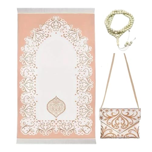 Qcbuegof Gebetsteppich für Muslime mit Tasbih und tragbarer Tasche, Muslime, Damen, Herren, Islamiker, Gebetsteppich für Ramadans, Gebetsteppich von Qcbuegof