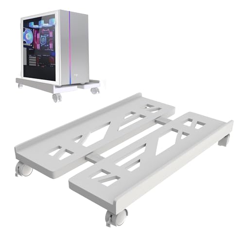 Qcdou Verstellbarer Mobiler CPU-Ständer Unter Dem Schreibtisch - Belüfteter Computer-Tower-Ständer Mit 4 Lenkrollen, Passend Für Die Meisten PCs (Weiß) von Qcdou