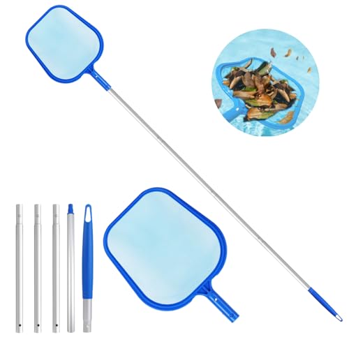 Qcdou Skimmer Pool Kescher, 145cm Pool Skimmer, Pool Reinigungsset mit 1.14m Teleskopstange, Kescher Teich Algen Feinmaschig, Poolkescher Feinmaschig, für Schwimmbad, Teich, Springbrunnen von Qcdou
