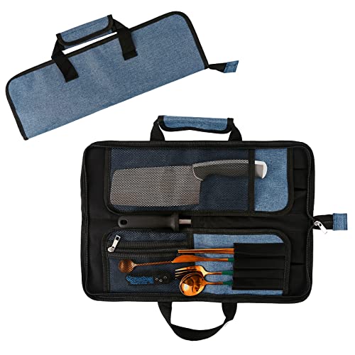 Chef's Knife Roll Bag, Heavy Duty Oxford Chef Knife Bag, Portable 13 Slots Chef Knife Case, Multifunktionsbesteck Knives Pouch Holder Knife Wrap Wallet Tool Roll (Blau) von Qchengsan