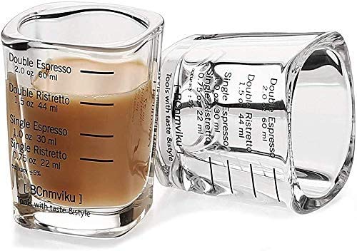 2 Stücke Glas Messbecher Espresso Shotglas mit Skala Mini Messbecher 60 ml Schnapsgläser Schwer Robust Shot Glas Quadratischer Becher Hitzebeständige Tasse für Flüssigkeiten Trockenstoff Transparent von Qchomee