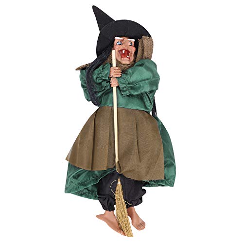 Halloween Hexe Deko Hängende Fliegende Hexe Figur mit leuchtenden Augen Hänge-Deko Scary Hexe Handwerk Ornamente Wandbehang Deko Hexe Reitend auf Besen Bar KTV Dekoration Horror Hexendekoration von Qchomee