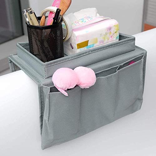 Sofa Armlehnen Sofa-Organizer Faltbar Sofa Butler mit Tablett 6 Taschen Couch Sessel TV Fernbedienung Halter Aufbewahrungstasche für Telefon Zeitschrift Bücher Brille Getränke Snacks 31x19x18cm von Qchomee