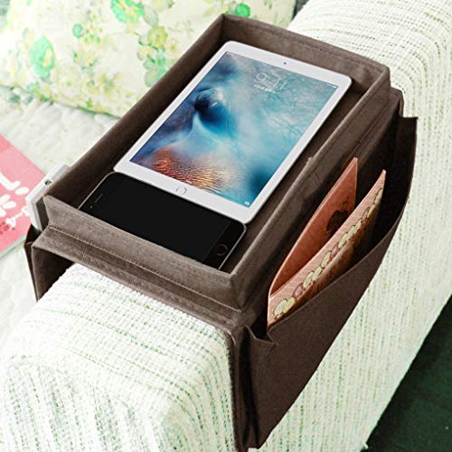 Sofa Armlehnen Sofa-Organizer Faltbar Sofa Butler mit Tablett 6 Taschen Couch Sessel TV Fernbedienung Halter Aufbewahrungstasche für Telefon Zeitschrift Bücher Brille Getränke Snacks 31x19x18cm von Qchomee