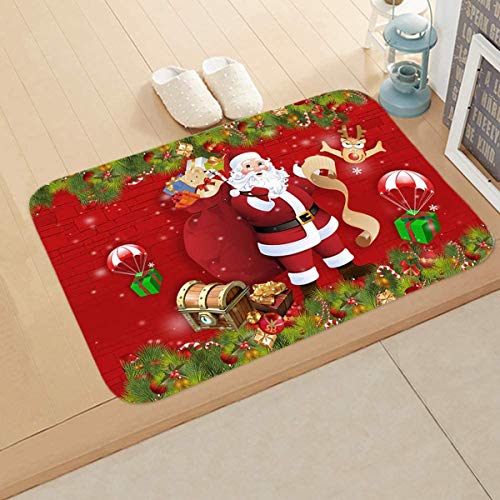 Weihnachts-Teppich Fußmatte Flanell Badematte Saugfähig Badteppiche Rutschfester Tür Fußmatten Weihnachtsmotiv Fußabtreter Weihnachtsdeko Badvorleger Teppich für Wohnzimmer Schlafzimmer Bad Küche von Qchomee