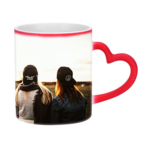 Zaubertasse Herzhenkel Farbwechsel Tasse mit eigenem Foto Liebe Personalisierte Geschenke Magie-Tasse Fototasse Kaffeebecher Motivtasse Keramiktasse heiss kalt Farbwechsel Bedruckte Cup mit löffel von Qchomee